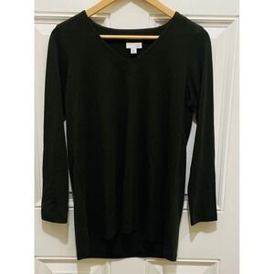 J.Jill Petite Olive Green Long Sleeve V Neck‎ Knit Top